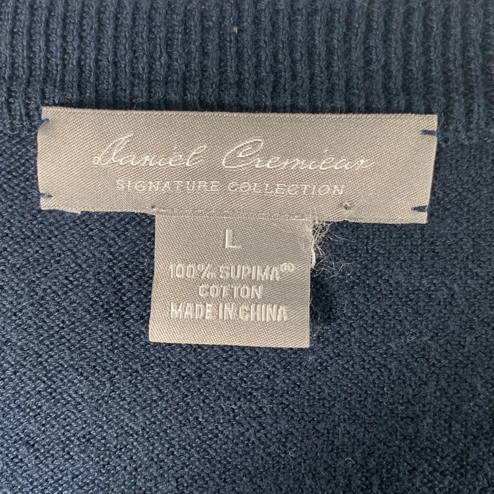 Daniel Cremieux Signature Collection Pima Cotton Navy v-neck sweater size large - Picture 4 of 6